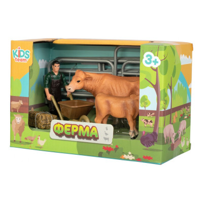 Фігурка Kids Team набір Ферма фермер, руда корова і теля (Q9899-X10_1)