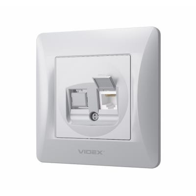 Комп&#039;ютерна розетка Videx BINERA CAT6 одинарна сереб (VF-BNSK1PC6-SS)