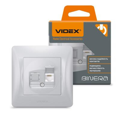 Комп&#039;ютерна розетка Videx BINERA CAT6 одинарна сереб (VF-BNSK1PC6-SS)
