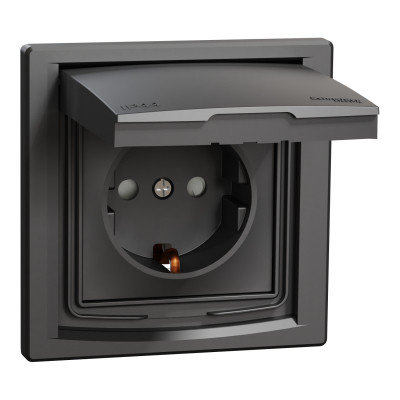 Розетка Schneider Electric ASFORA з кришкою, IP44, антрацит (EPH3100371)