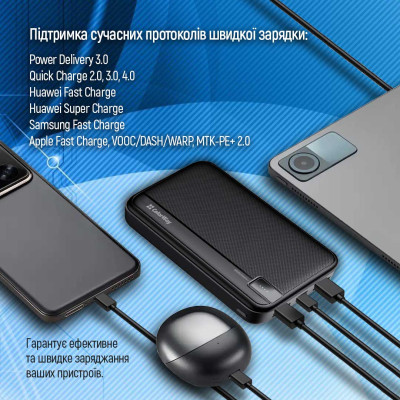 Батарея універсальна ColorWay 20 000 mAh PD/22.5W, QC/3.0, black (CW-PB200LPA4BK-PD)