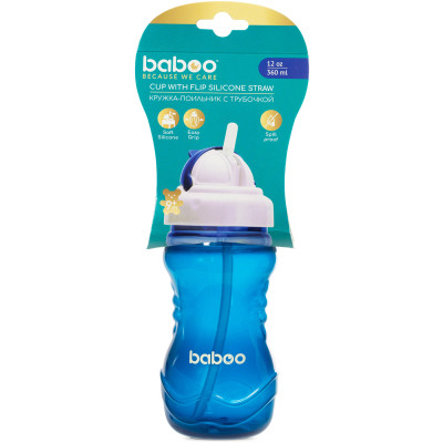 Поїльник-непроливайка Baboo із силіконовою соломинкою, 360 мл, 9 + (блакитна) (8-129)