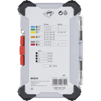 Набір біт Bosch Extra Hard Screwdriver Bit Set, 46шт, магнітний бітотримач, PH,PZ,T, SL, HEX, кейс (2.607.017.723)