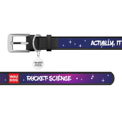 Нашийник для тварин WAUDOG Design &quot;Космос. Ракетобудування&quot; Ш 15 мм Д 26-35 см чорний (0015-0124-01)