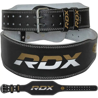 Атлетичний пояс RDX 6 шкіряний Black Gold M (WBS-6RB-M)