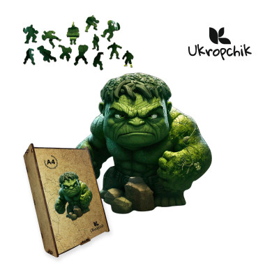 Пазл Ukropchik дерев&#039;яний Супергерой Халк size - L в коробці з набором-рамкою (Hulk Superhero A3)