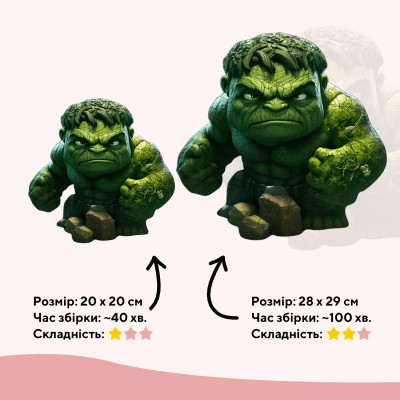 Пазл Ukropchik дерев&#039;яний Супергерой Халк size - L в коробці з набором-рамкою (Hulk Superhero A3)