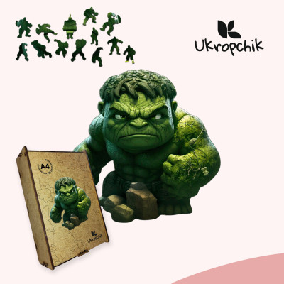 Пазл Ukropchik дерев&#039;яний Супергерой Халк size - L в коробці з набором-рамкою (Hulk Superhero A3)