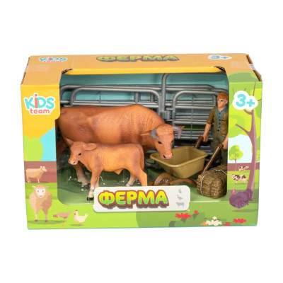 Фігурка Kids Team набір Ферма фермер, рудий бик і теля (Q9899-X10_2)