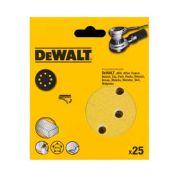 Наждачний папір DeWALT самоклеюча d=125мм, зерно 80, для ексцентрикових шліфувальних машин, 25шт. (DT3113XM)
