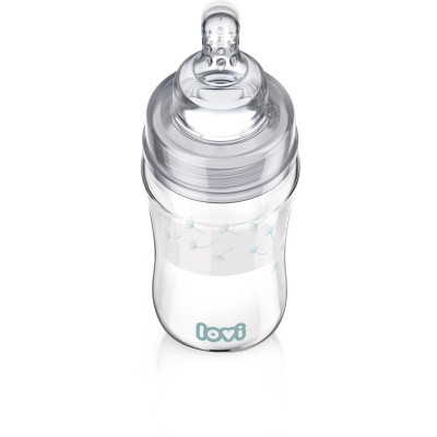 Пляшечка для годування Lovi Diamond Glass Botanic скляна 250 мл Світло-синя (74/205)