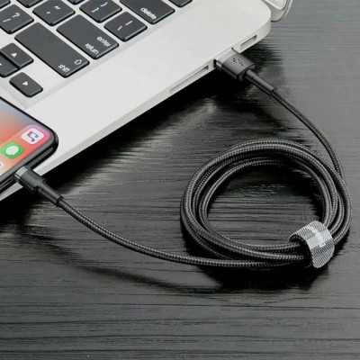 Дата кабель USB 2.0 AM to Lightning 2.0m Cafule grey+black Baseus (CALKLF-HG1)