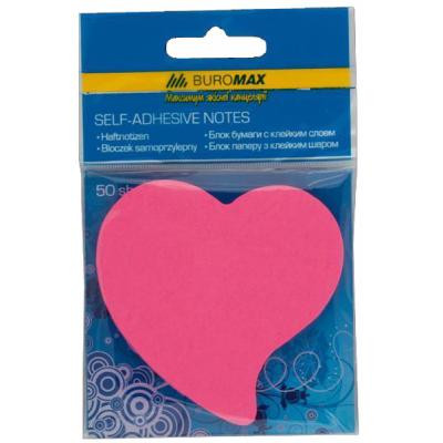 Папір для нотаток Buromax with adhesive layer &quot;Heart&quot;, 50 sheets, NEON colors mix (BM.2362-99)