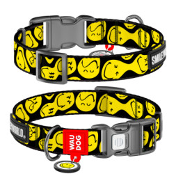 Нашийник для тварин WAUDOG Nylon з QR-паспортом &quot;Смайли на чорному&quot;, пластиковий фастекс S (280-0181)