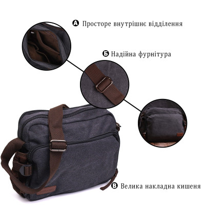 Сумка Vintage З текстилю Чорна (22204)