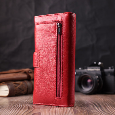 Гаманець ST Leather На чотири відділення для купюр із натуральної шкіри Червоний (22549)