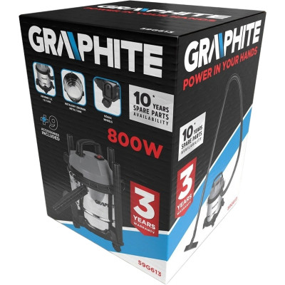 Пилосос будівельний Graphite 800Вт, 12кПа, 12л, 220В/800В (59G613)