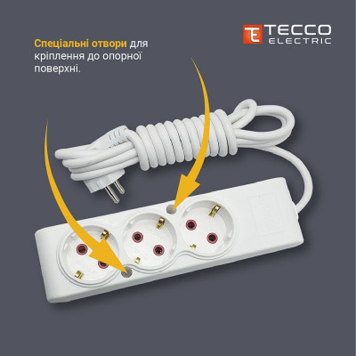 Мережевий подовжувач TECCO 3м 4 поста white (8681277842313)