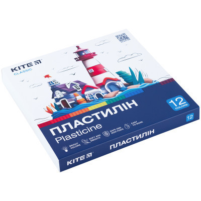 Пластилін Kite Classic 12 кольорів, 240 г (K-1086)
