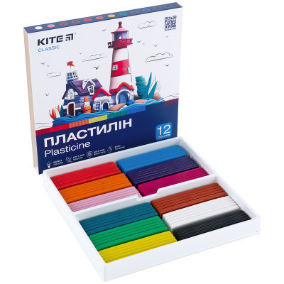 Пластилін Kite Classic 12 кольорів, 240 г (K-1086)