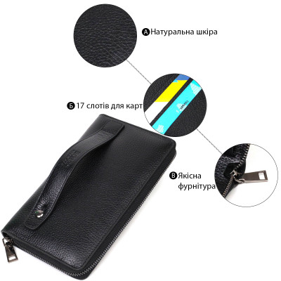 Сумка Bond Accessories З одним відділенням з натуральної шкіри Чорна (22029)