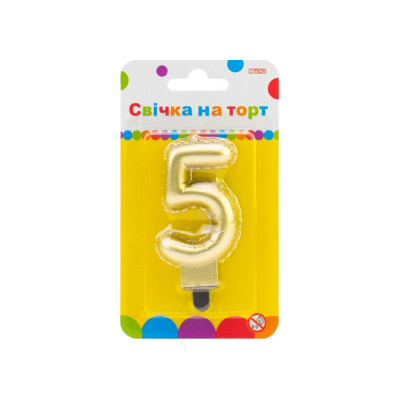 Свічка Maxi золотиста двостороння &quot;5&quot; у вигляді надувної кульки висотою 7,62 см (MX622095G-5)