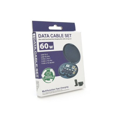 Дата кабель USB charging cable set Treasure box 0.2m 60w black Voltronic (Data Cable Set/60B)