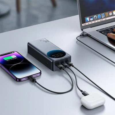 Батарея універсальна JOYROOM 30000mAh 65W PD, QC/3.0, USB-A, 2xUSB-C In/Out, Black (JR-PBF05)