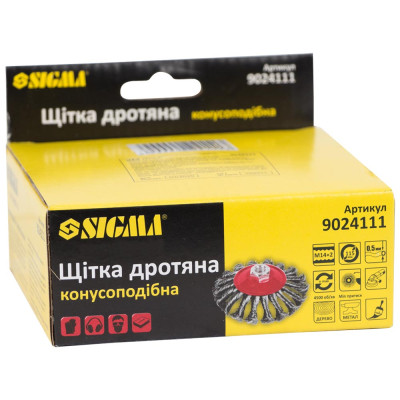 Щітка для електроінструменту Sigma дротяна конусоподібна 115мм М14x2мм сталева кручена 9024111 (9024111)