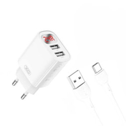 Зарядний пристрій XO L95 (2USB/2.4A) + USB - Type-C White (XO-L95-T)