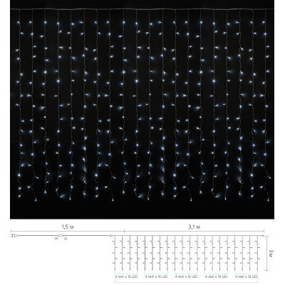 Гірлянда Delux Curtain С 320LED 3х3 м білий/прозорий IP20 (90017998)