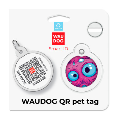 Адресник для тварин WAUDOG Smart ID з QR паспортом &quot;Око монстра&quot;, коло 30 мм (230-4049)