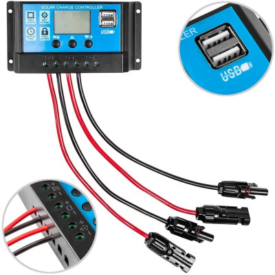 Контролер заряду Neo Tools 20А, 12/24В(OPEN,AGM,GEL), 2xUSB (90-150)