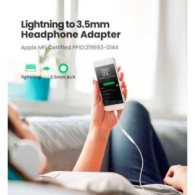 Перехідник Lightning to 3.5 mm 0.1m Headphone Jack Adapter Model US212 white Ugreen (30759)