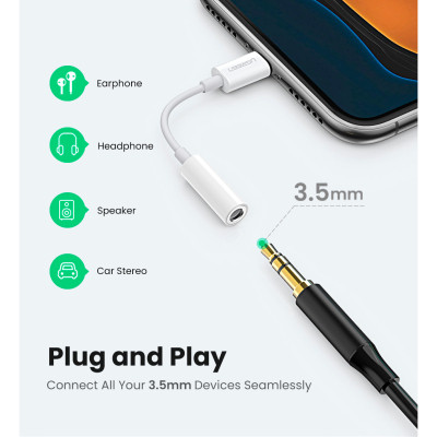 Перехідник Lightning to 3.5 mm 0.1m Headphone Jack Adapter Model US212 white Ugreen (30759)