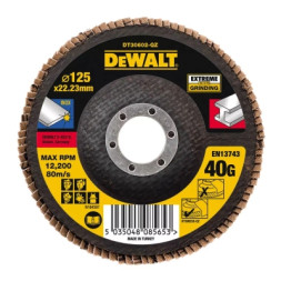 Круг зачистний DeWALT пелюстковий INOX Extreme, метал, 125x22.23 мм, G 40 мкм (DT30602)