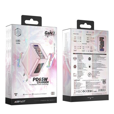 Зарядний пристрій Acefast 3xUSB 65W (2xUSB-C+USB-A) Gan A45 Fast Charger Cherry blossom (6974316282082)