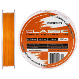 Волосінь Brain Classic Carp Line (solid orange) 150m 0.25mm 15lb 6.6kg (1858.80.85)