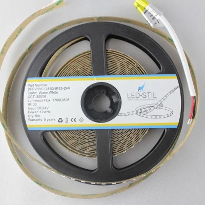 Світлодіодна стрічка LED-STIL 3000K 12 Вт/м 2835 128 діодів IP33 24 Вольта 1700 lm тепле світло (DFP2835-128B3-IP33-24V)