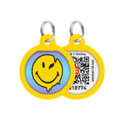 Адресник для тварин WAUDOG Smart ID з QR паспортом &quot;Смайли на блакитному&quot;, коло 25 мм (225-0182)