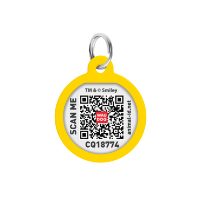 Адресник для тварин WAUDOG Smart ID з QR паспортом &quot;Смайли на блакитному&quot;, коло 25 мм (225-0182)