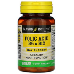 Вітамін Mason Natural Фолієва кислота B6 і B12, Folic Acid B6 &amp; B12, 90 таблеток (MAV-11699)