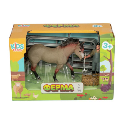 Фігурка Kids Team набір Ферма фермер, соврасая кінь (сіре забарвлення) (Q9899-X3_4)