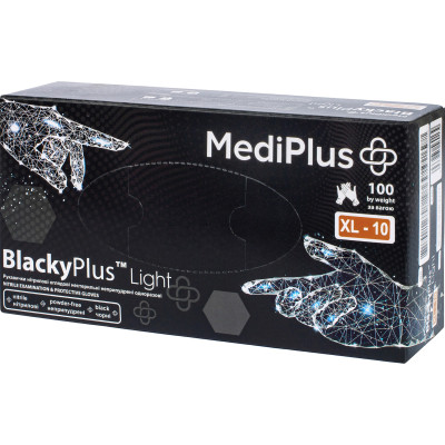 Медичні рукавички MediPlus BlackyPlus Light Нітрилові оглядові нестерильні неприпудрені Чорні Розмір XL 100 шт. (6933265560160)