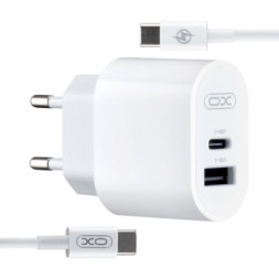 Зарядний пристрій XO L97 (1Type-C/1USB/2.4A) + Type-C - Type-C White (XO-L97-TC)