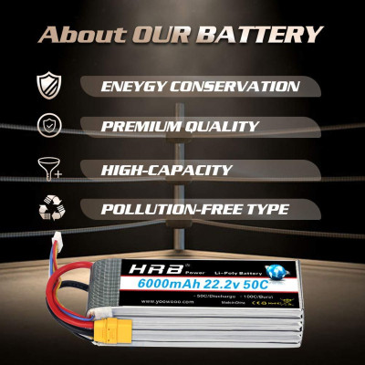 Акумулятор для дрона HRB_ Lipo 6s 22.2V 6000mAh 50C XT60 (HR-6000MAH-6S-50C-XT60)