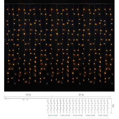 Гірлянда Delux Curtain С 320LED 3х3 м теплий білий/прозорий IP20 (90017997)