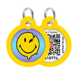 Адресник для тварин WAUDOG Smart ID з QR паспортом &quot;Смайли на блакитному&quot;, коло 30 мм (230-0182)