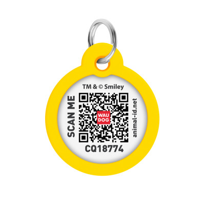 Адресник для тварин WAUDOG Smart ID з QR паспортом &quot;Смайли на блакитному&quot;, коло 30 мм (230-0182)