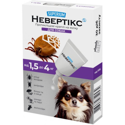 Краплі для тварин Superium Nevertix Протикліщові для собак від 1.5 до 4 кг (9136)